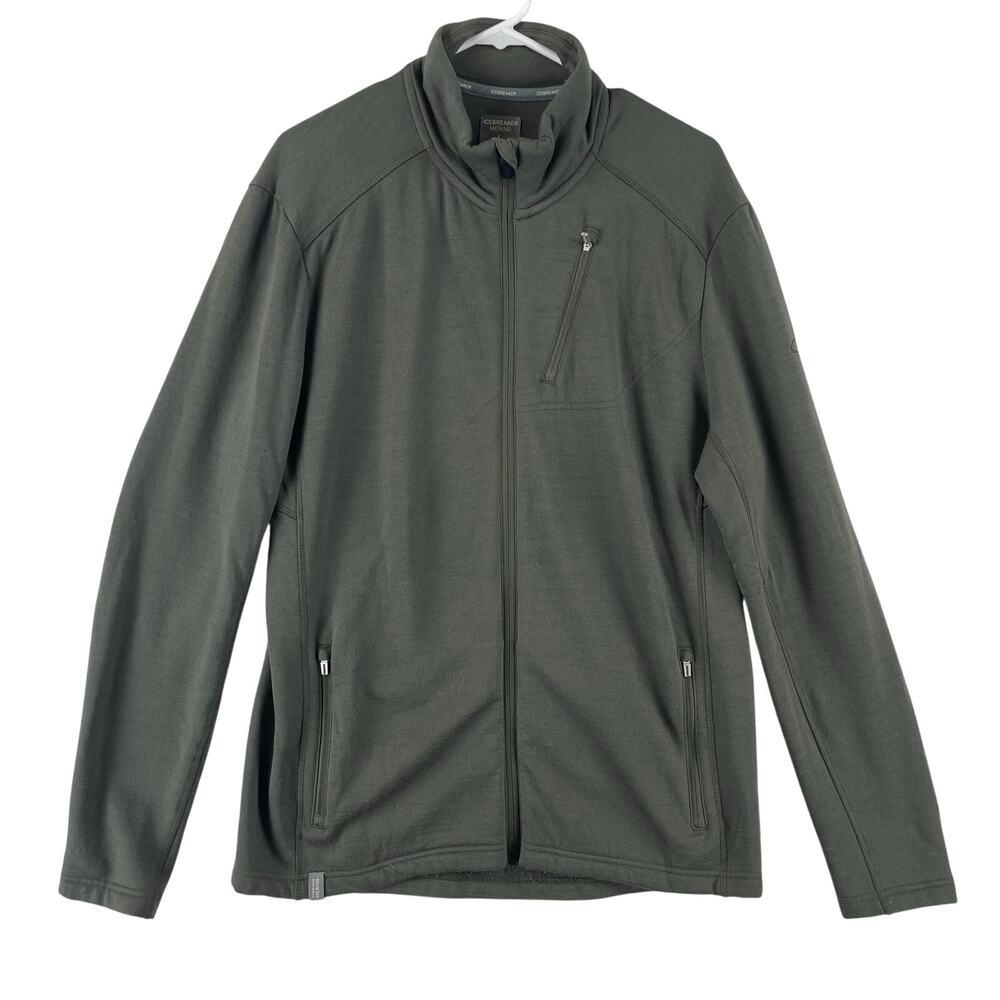 Icebreaker Sierra Mens RealFleece Merino Wool Full Zip Jacket SZ L Olive Green